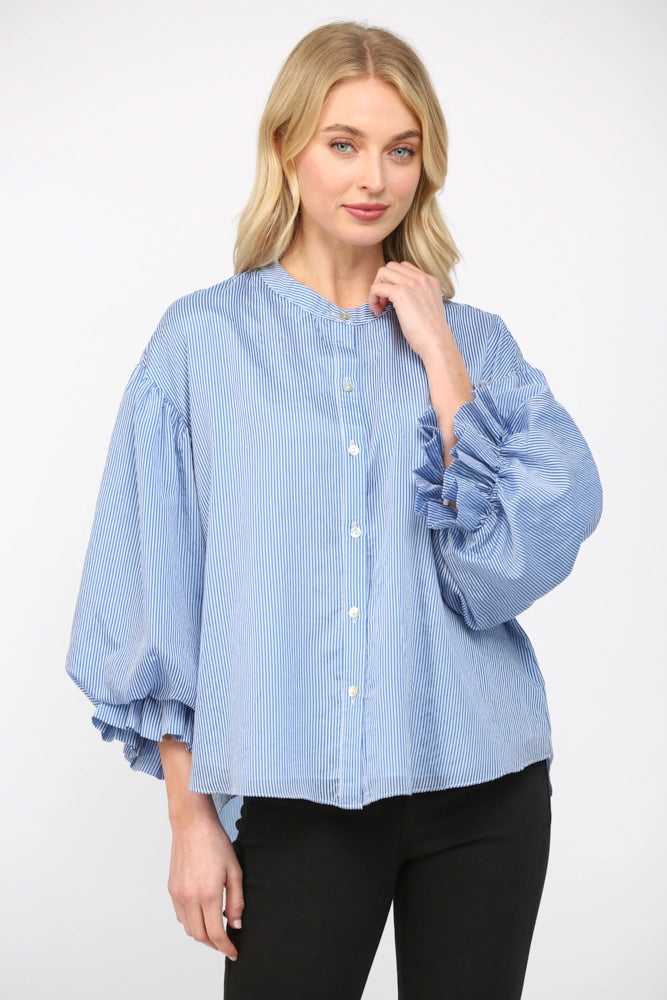 Macy Pinstripe Voluminous Sleeve Button Down by FATE