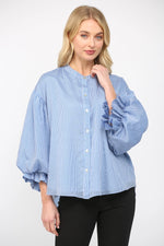 Macy Pinstripe Voluminous Sleeve Button Down by FATE