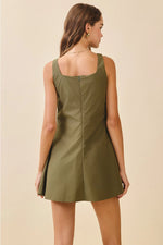 Celeste A Line 3D Rosette Mini Dress - Olive