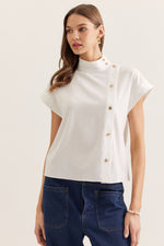 Millie Gold Button Detail Mock Neck Top