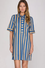 Hampton Striped Shirt Dress-Blue/Taupe