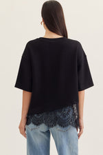 Gia Scallop Lace Hem Knit Top- Black