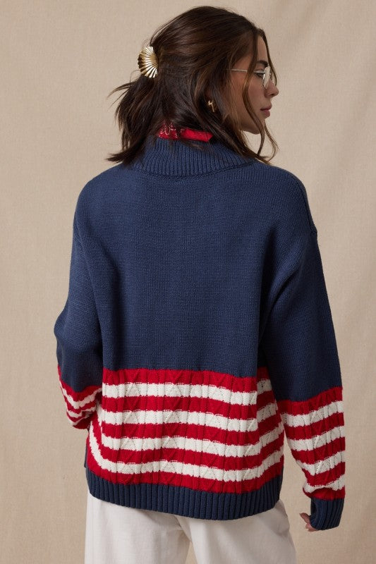 Nantucket Half Zip Stripe Detail Sweater