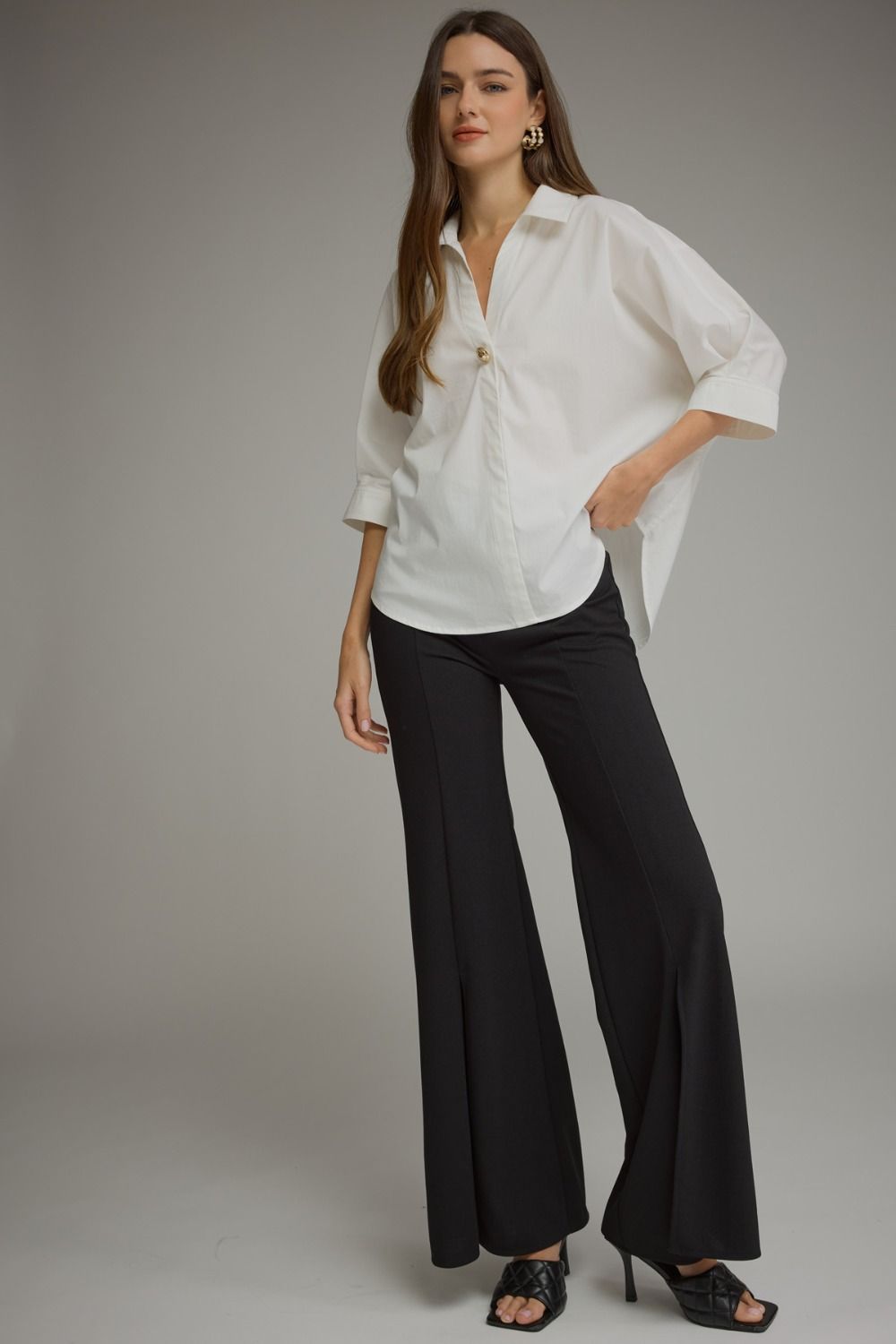 Classic White Collard Top with Gold Button Detail