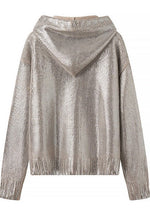 SILVER METALLIC HOODIE with KHAKI ACCENT