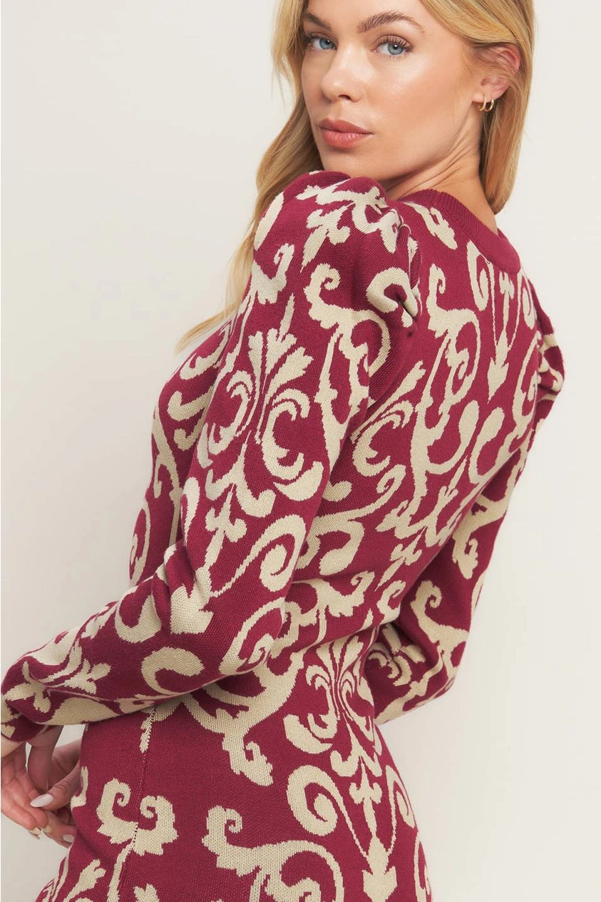 Body Contouring Jacquard Knit Sweater Dress * runs small