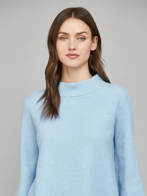 Ava Sky Blue Mock Neck Sweater with Tomato Red Scallop Trim by FATE