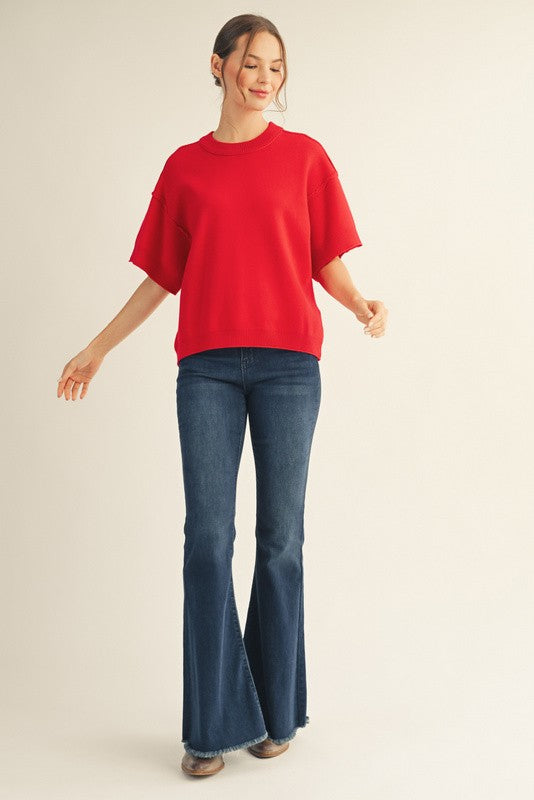Nia Short Sleeve Sweater - Red