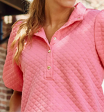 Madelyn Pink Puff Sleeve Top with Signature Gold Logo Snaps at Placket and Drawstring Shorts SET by Mary Square