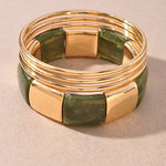 MARBLE RESIN BANGLE BRACELET SET- Gold/Olive