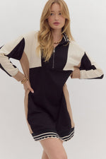 Colorblock Half Zip Dress with Detailed Piping