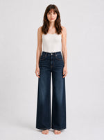 Wide Leg Full Length Vintage Wash Denim- Dark