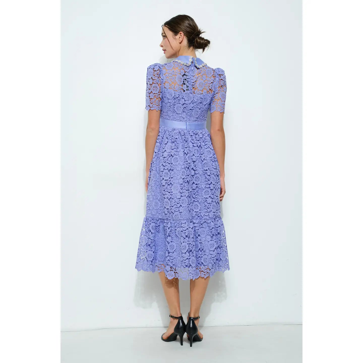 periwinkle lace midi dress Fleurisse Padded Lace Mermaid Midi Dress in Periwinkle