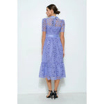 Penelope Periwinkle Pearl Embellished Collar Lace Midi Dress