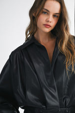 Laken Super Soft Collar Pleated Leather Bomber Jacket