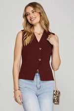 Maroon Heavy Knit Sweater Vest with Gold Button Detail