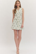 Alma Floral Print Button Down Mini with Flap Pocket Detail- Cream