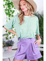 Everyday Crew Neck Short Sleeve Striped Knit T-Shirt Top -* available in Chocolate, Green, Red, Blue