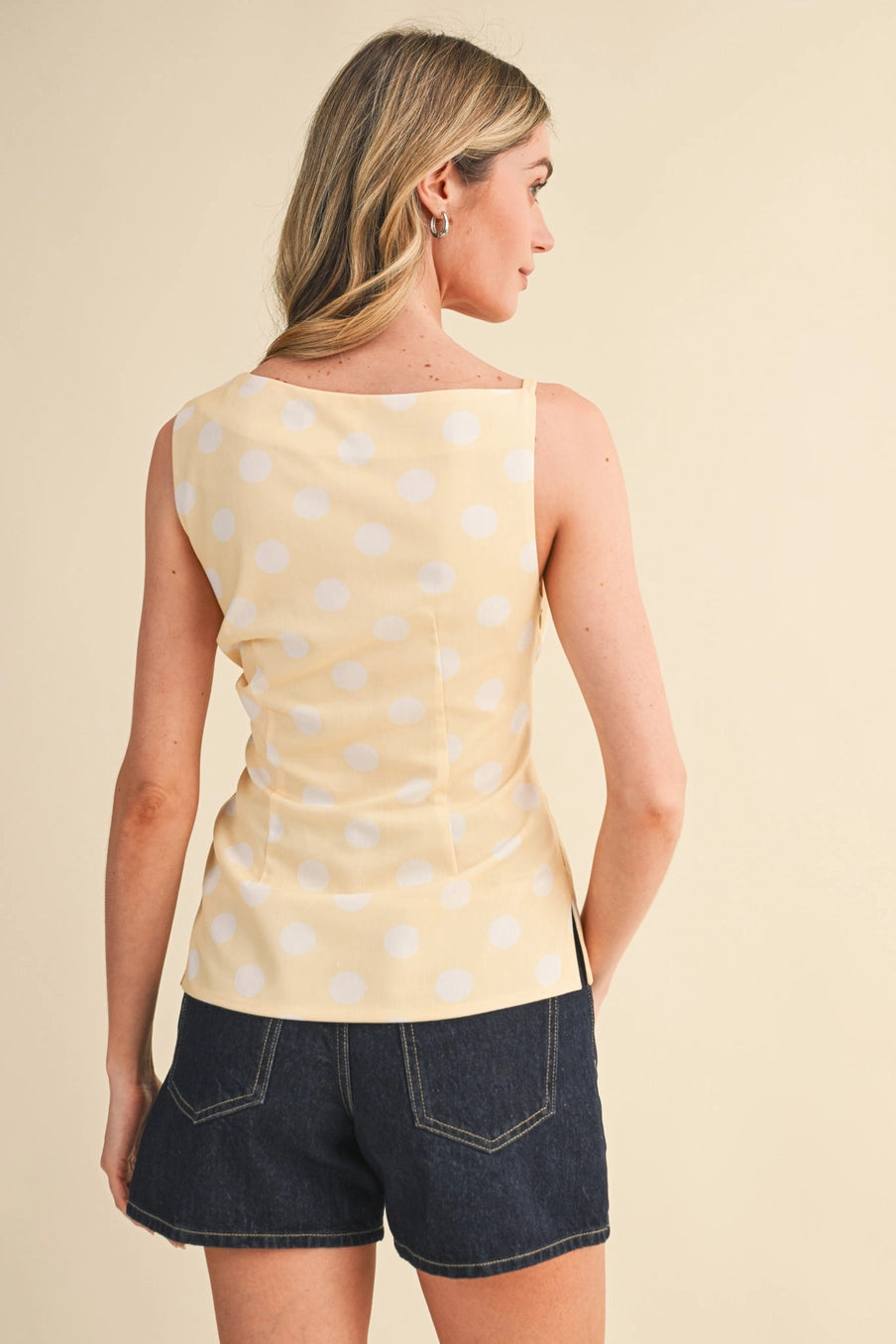 Polka Dot Off Shoulder Top- Pastel Yellow