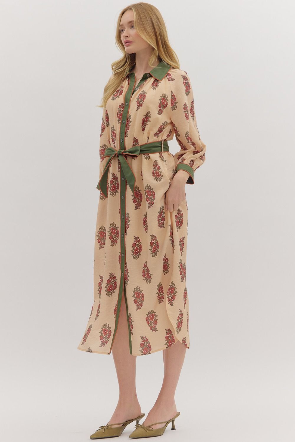 Gardenia Midi Dress with Contrasf Trim