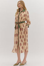 Gardenia Midi Dress with Contrasf Trim