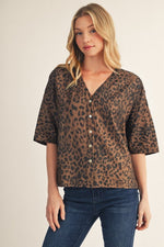 Leopard V Neck Button Front Top