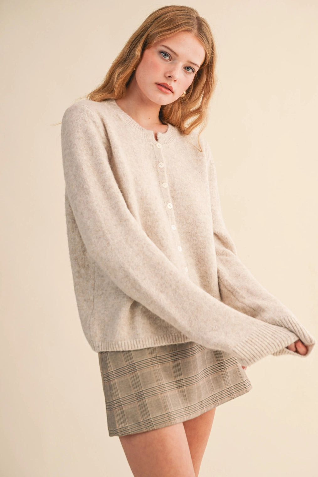 Marled Knit Sweater Cardigan- Egg Shell