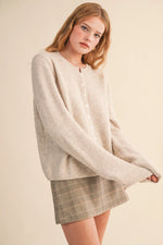Marled Knit Sweater Cardigan- Egg Shell