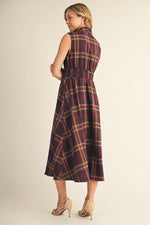 Fall Plaid Zip Front Midi Dress
