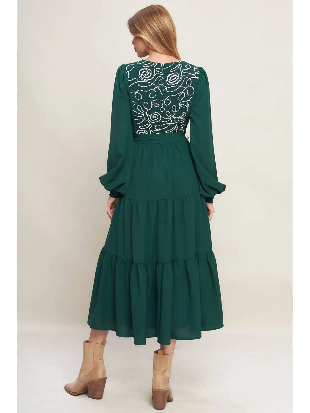 HUNTER GREEN TIERED MAXI WITH TIE WASIT