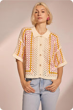 Brit Collared Crochet Button Down Shirt