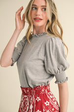 Ruffle Trim Puff Sleeve Sweater