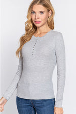 GRAY RIBBED HENLEY TOP