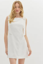 Celia Straight Neckline Mini Dress with Bow Shoulder Tie Accents