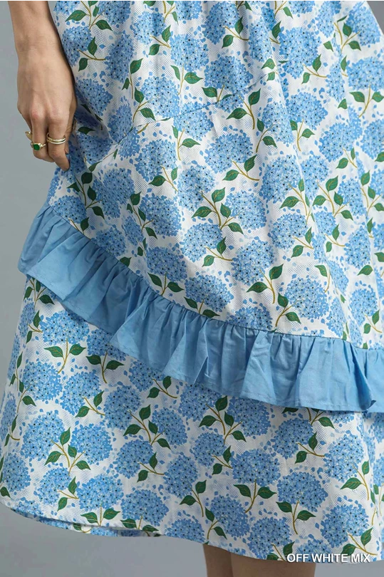 HYDRANGEA RUFFLE DETAIL MIDI DRESS