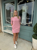 Puff Shoulder Red Stripe Dress