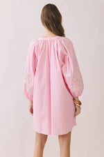 Collins Embroidered Sleeve Baby Doll Button Down Mini Dress