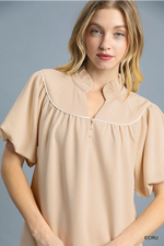 Dayton Piped Yoke Puff Sleeve Top- Ecru