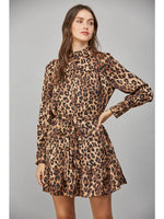 Animal Print Satin Tie Waist Shirt Dress by Fate