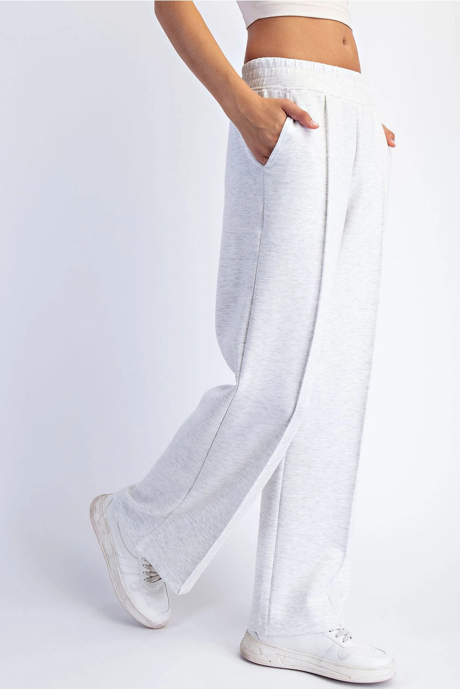 Rae Mode Butter Soft Pintuck Straight Pants- Light Heather Grey