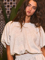 SCUBA BUBBLE HEM AND SLEEVE CROP TOP by Bucketlist- Ash Gray