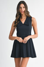 Presley Sleeveless V Neck Collar Pleated Mini Dress- Navy