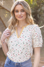 Floral Textured Puff Sleeve Top