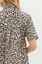 Leopard Pullover Mini Dress with Contrast Button Collar