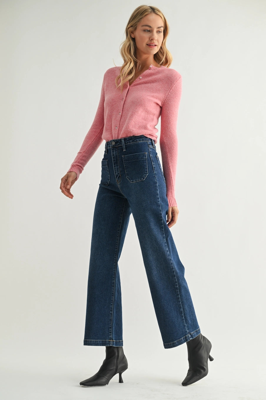 Dark Wash Patch Pocket Wide Leg Denim by Just Black Denim