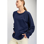Rae Mode Oversized Cotton Slub Long Sleeve Top - Navy