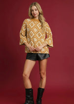 Mustard Abstract Print Mock Neck Sweater