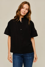 Fran Pintuck Detail High Neck Top- Black
