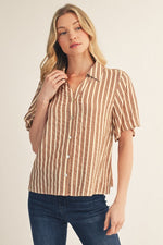 Light Brown Stripe Button Down Top
