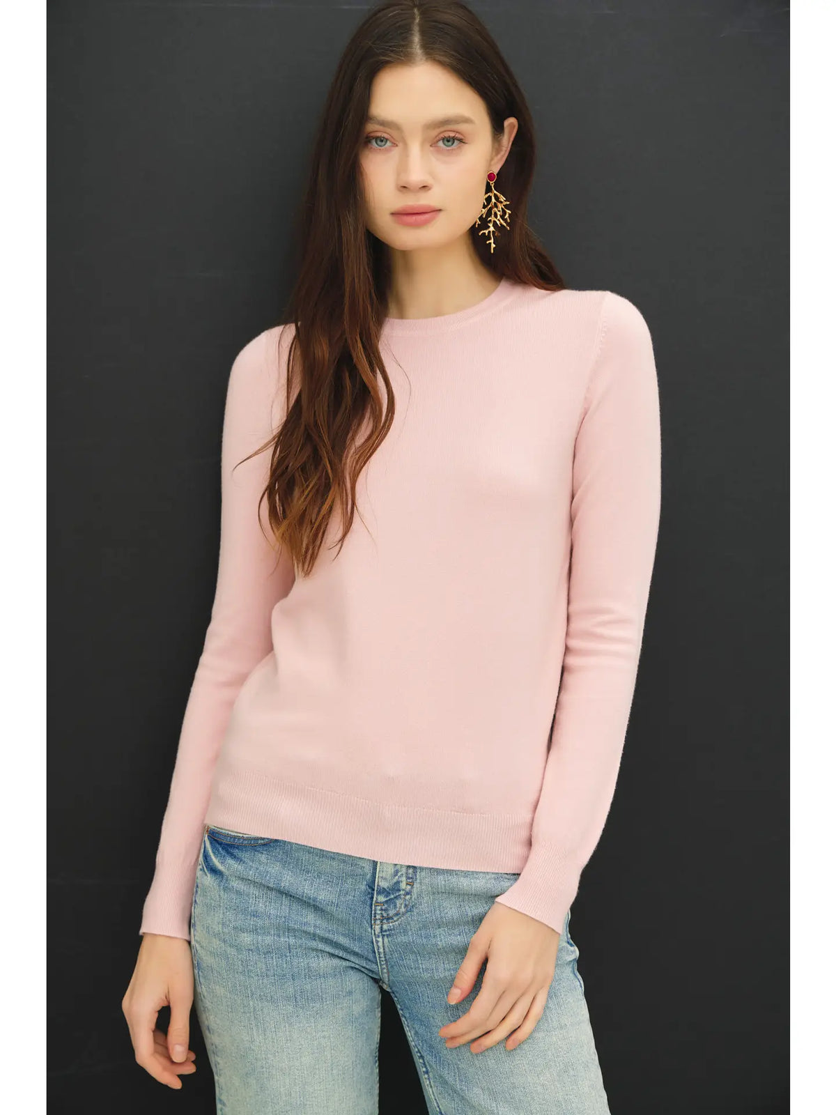 Super Soft Crew Neck Knit Sweater- Pale Pink